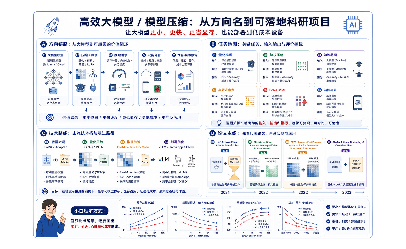 高效大模型 / 模型压缩：让模型更小、更快、更省 完整链路图