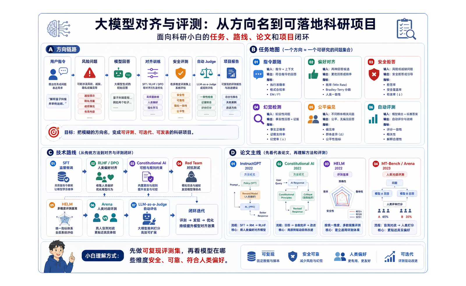 大模型对齐与评测：判断模型是否真的可靠 完整链路图