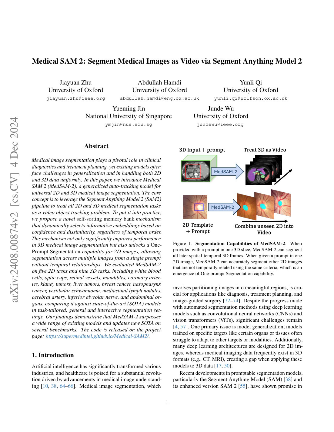 Medical SAM 2: Segment Medical Images as Video via Segment Anything Model 2 的经典论文图