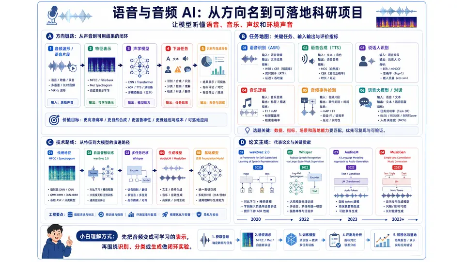 语音与音频 AI 科研方向图解