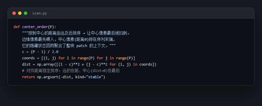 中心优先扫描代码