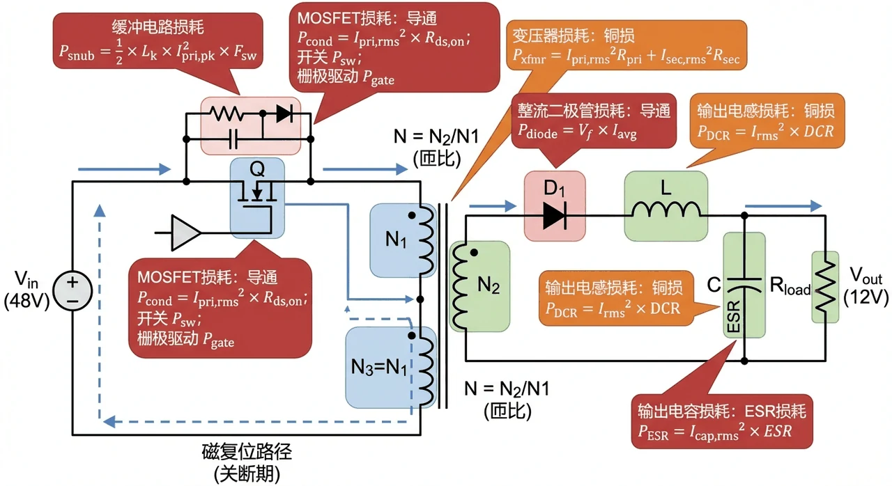 正激变换器电路与损耗分解