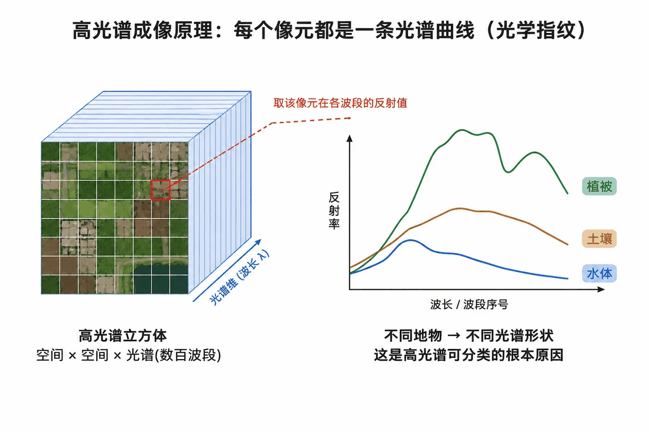 高光谱成像原理：每个像元一条光谱曲线