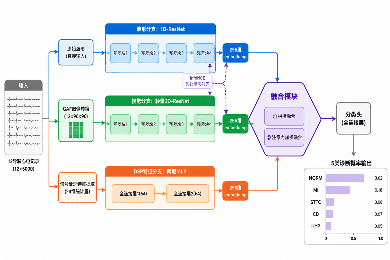 三分支多模态融合架构总览图